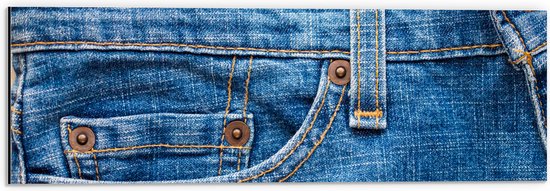 Dibond - Close-up van Broekzak van Jeans - 60x20 cm Foto op Aluminium (Wanddecoratie van metaal)