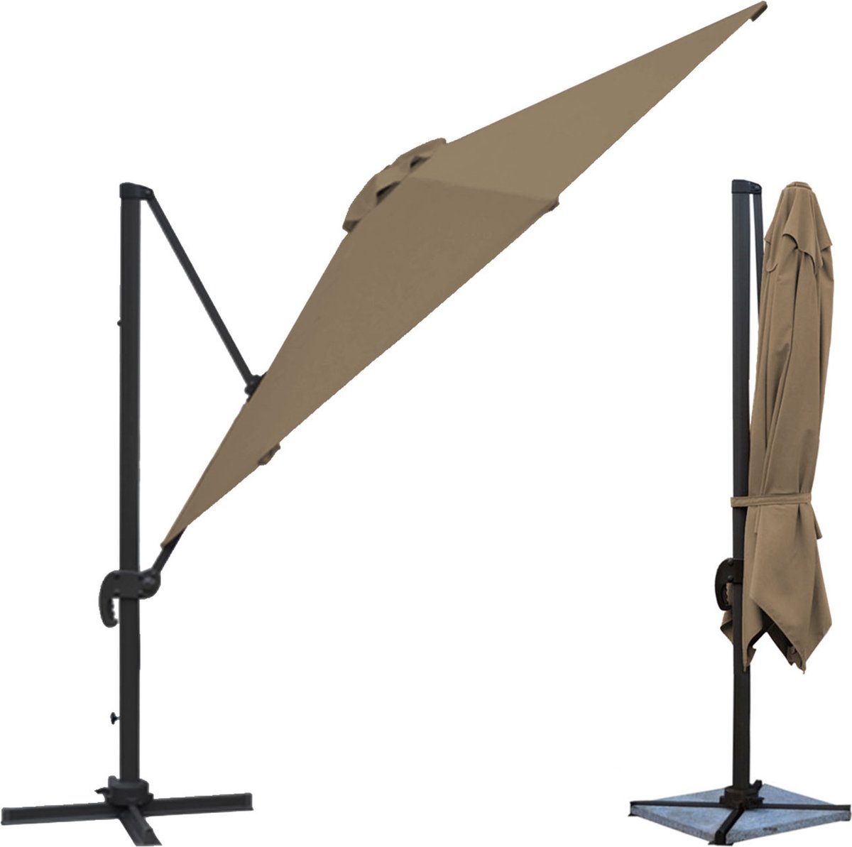 Offset paraplu MOLOKAI vierkant 3x3m taupe + hoes