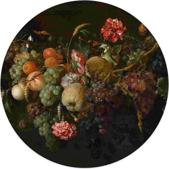 Glasschilderij De Heem Guirlande van vruchten Ø 50 cm