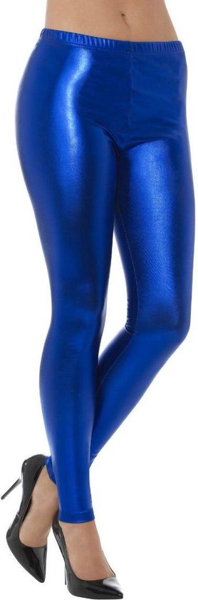 Smiffy's - Jaren 80 & 90 Kostuum - Blauwe Metallic Disco Legging Vrouw - Blauw - Small - Carnavalskleding - Verkleedkleding