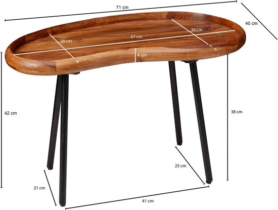 FineBuy Salontafel, massief acaciahout, 117 cm breed, woonkamertafel