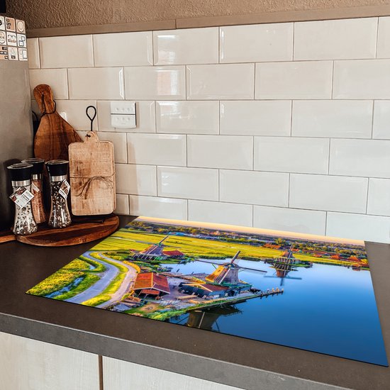 Kookplaataccessoires - Inductie beschermer - 75x52 cm - Inductie Afdekplaat - Anti Slip Mat - Molen - Hollands - Avond - Landschap - Inductiebeschermer - Voor kookplaat - Werkbladbeschermer - Keuken decoratie - Accessoires