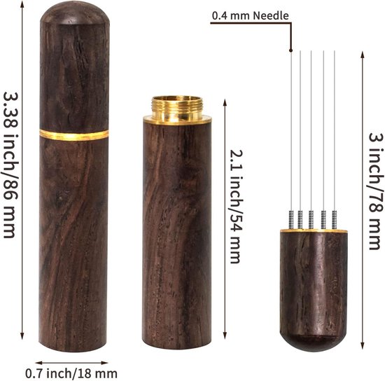 Woouch WDT Espresso Tool, Espresso distributie Gereedschap, 10 Naalden 0.35mm Espresso Koffie Roerder, Natuur Houten Handvat met Stand (Walnoot
