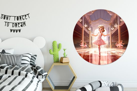 Muurcirkel kinderkamer - Wandcirkel ballerina - Meisjes - Kinderen - Schilderij rond - Meisjeskamer - Muurdecoratie rond - Ronde wanddecoratie - 150x150 cm - Ronde schilderijen - Wandcirkel - Muurcirkel binnen