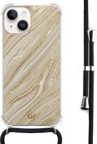 Casevibes - Telefoonhoesje met koord - Geschikt voor Apple iPhone 14 - Golden Marble - Goud - Marmer