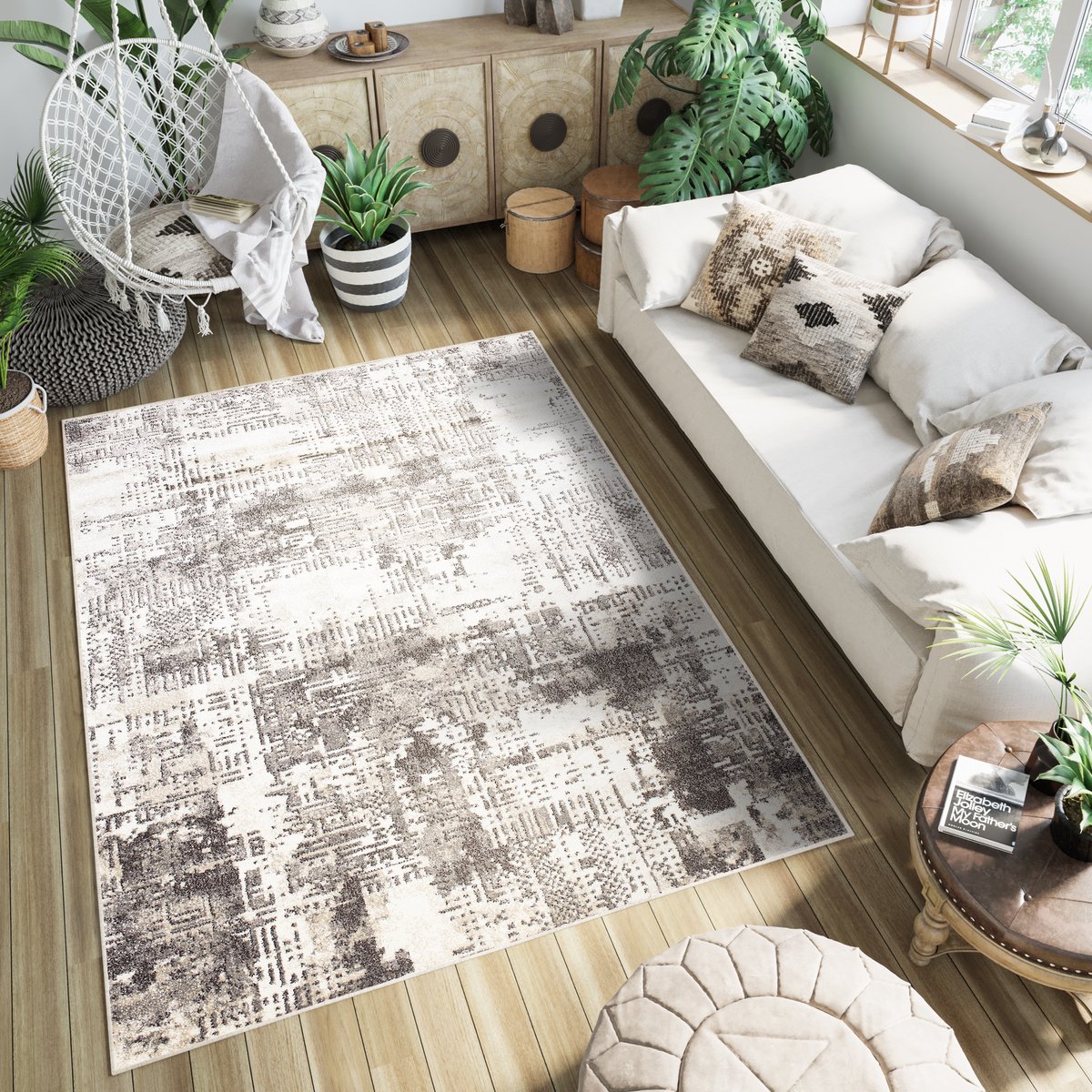 Tapiso Petra Vloerkleed Beige Laagpolig Karpetten Tapijt Maat- 160x220 Beige Bruin 3