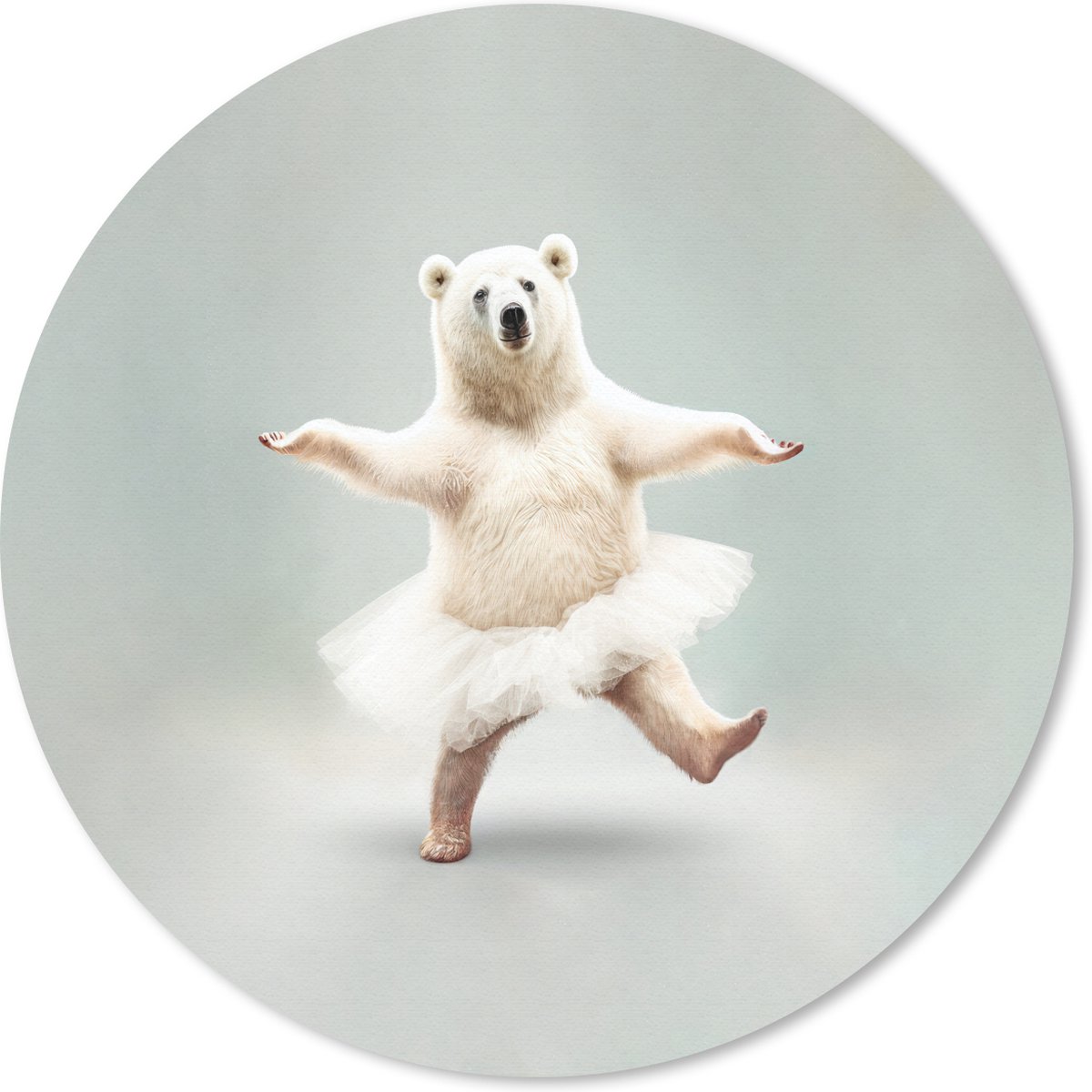 Muismat rond 20x20 cm - Mousepad IJsbeer - Tutu - Wit - Portret - Dieren - Kinderen - Ronde muismatten