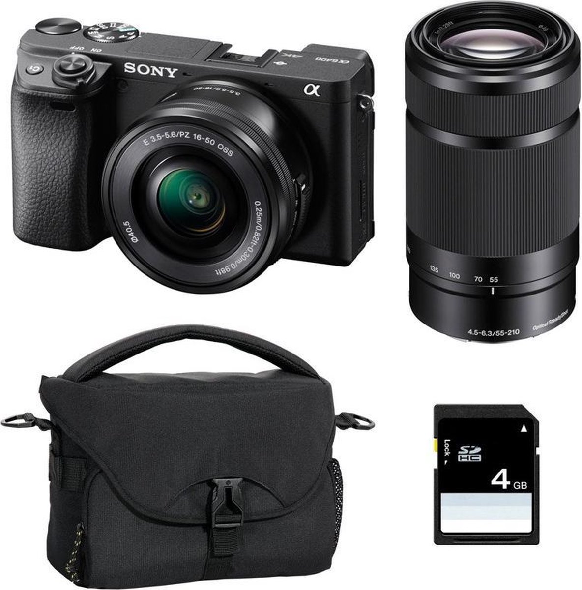 SONY ALPHA 6400 NOIR + 16-50 + 55-210 + FT + SD