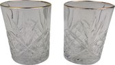 Whiskey / Water glazen met gouden rand - Set van 2 - Transparant - 230 ml - Crystal Shape Glass