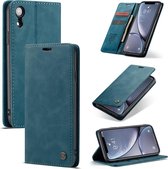 CaseMe flip lederen tas voor iPhone XR, met kaartsleuf & houder en portemonnee (blauw)