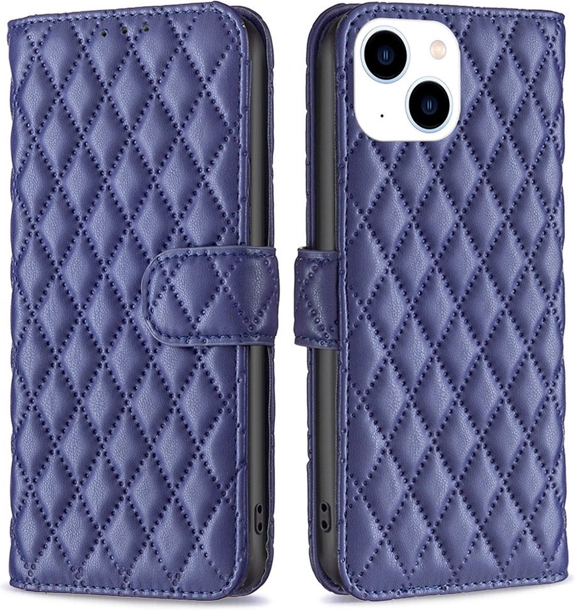 BINFEN Hoesje - Geschikt voor iPhone 14 Hoesje - BINFEN Rhombus Book Case - Blauw