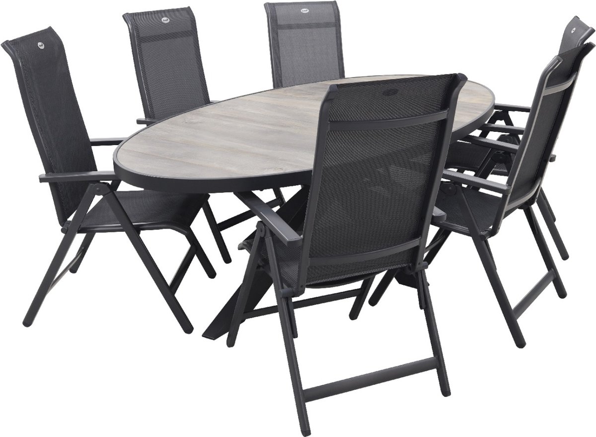 Hartman Milaan/Silva wood-look 240x115 cm oval garden dining set - 7-piece