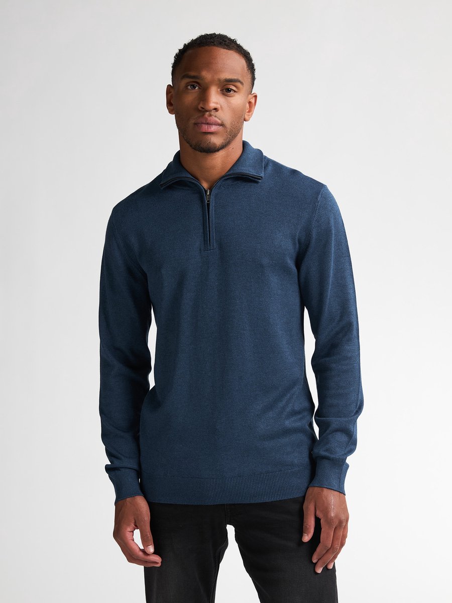 Petrol Industries - Heren Gebreide Half-Zip Trui Lexington - Blauw - Maat XXXL