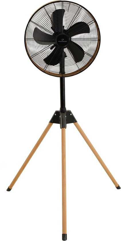 A-Flow Tripod Woodlook staande ventilator 3-poot houtkleur, kantelbaar, uitschuifbaar, 3 snelheden, oscillatie, 50W DC motor