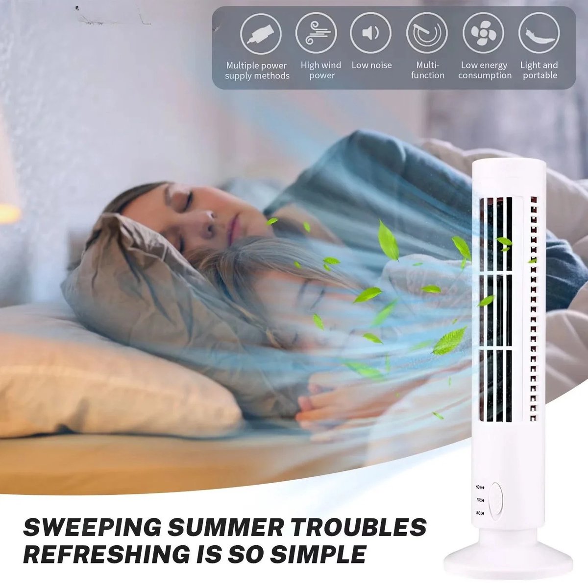 Marmoris Mini Torenventilator - Staande Ventilator - Vloerventilator - Kolomventilator - Fan - Draagbare bladloze torenkoelventilator - Energiebesparend voor slaapkamer thuiskantoor – foto 3