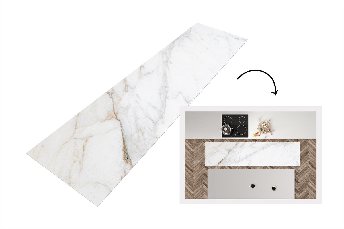 KitchenYeah Keukenloper 240x60 cm - Keukenmat vinyl Marmer - Steen - Wit - Goud - Marmerlook - Steen - Luxe - Keukenmatten loper - Keuken vloerkleed tapijt Klassiek marmer