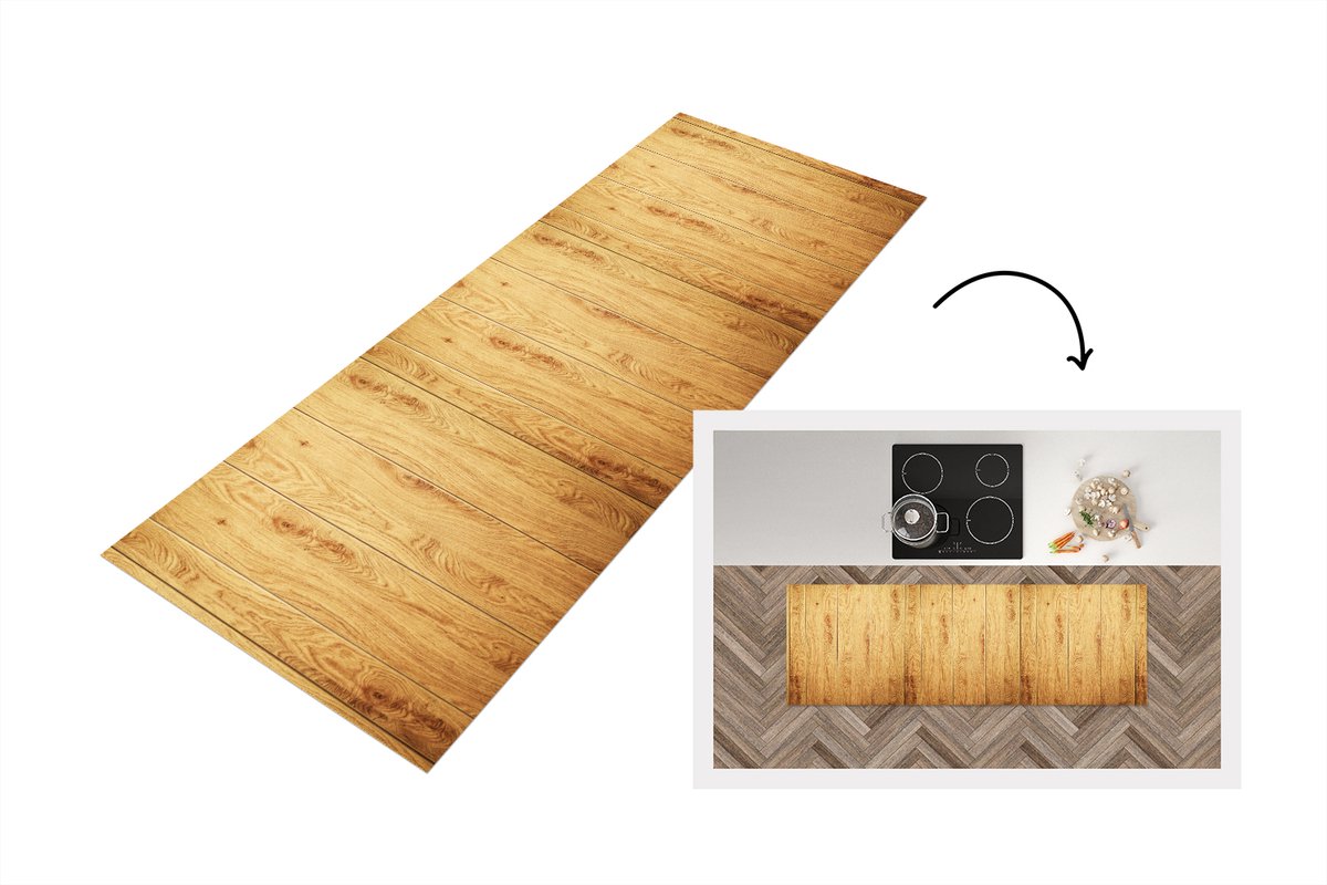 KitchenYeah Keukenloper 180x60 cm - Keukenmat vinyl Patronen - Planken - Natuur - Keukenmatten loper - Keuken vloerkleed tapijt