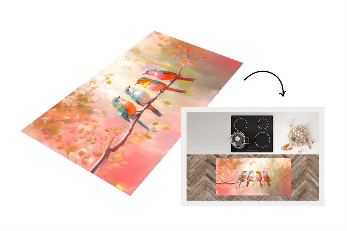 KitchenYeah Keukenloper 120x60 cm - Keukenmat vinyl Vogels - Kleurrijk - Tak - Keukenmatten loper - Keuken vloerkleed tapijt