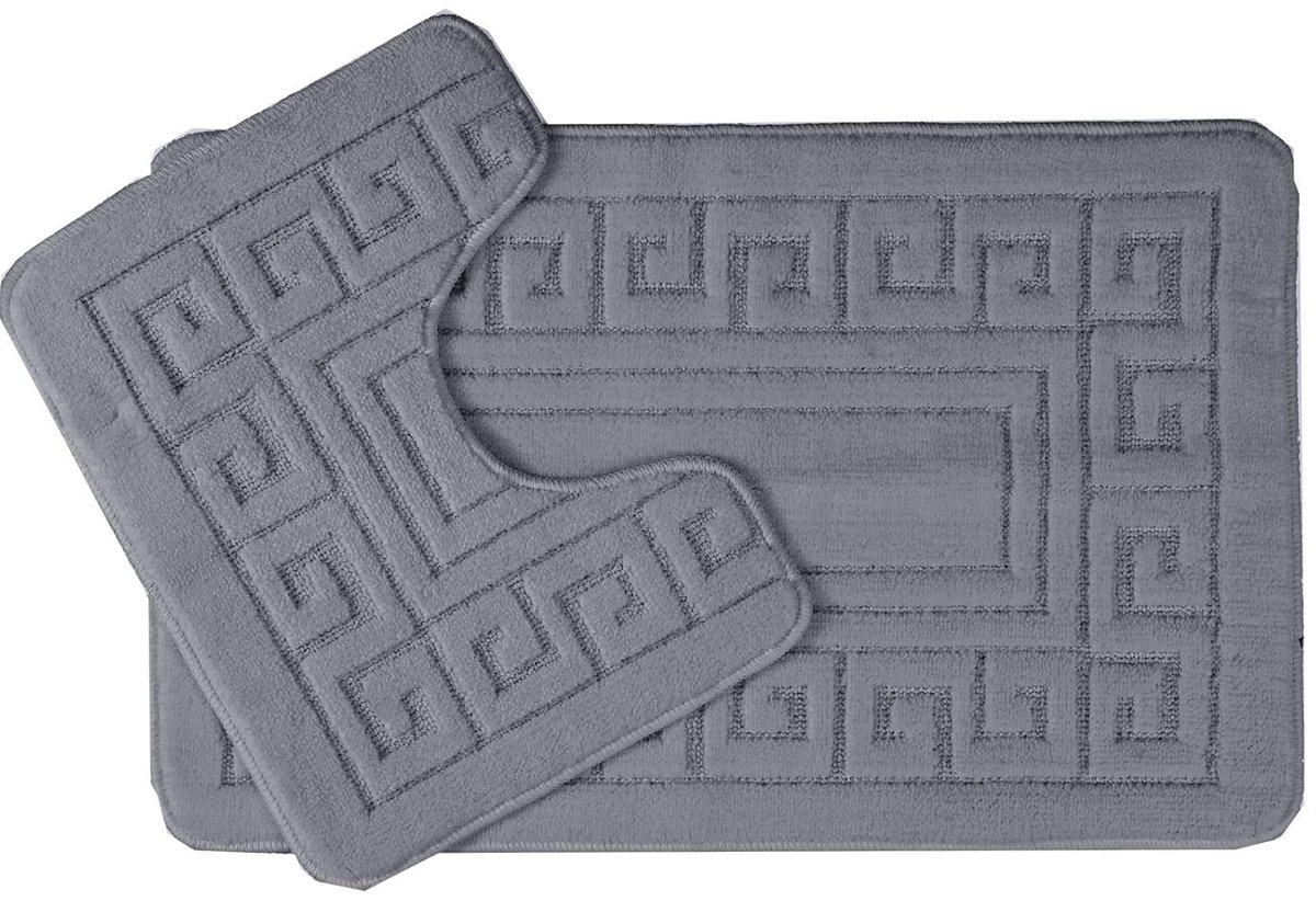Anti-slip badmat set - Houtskool - 2 stuks - Griekse stijl