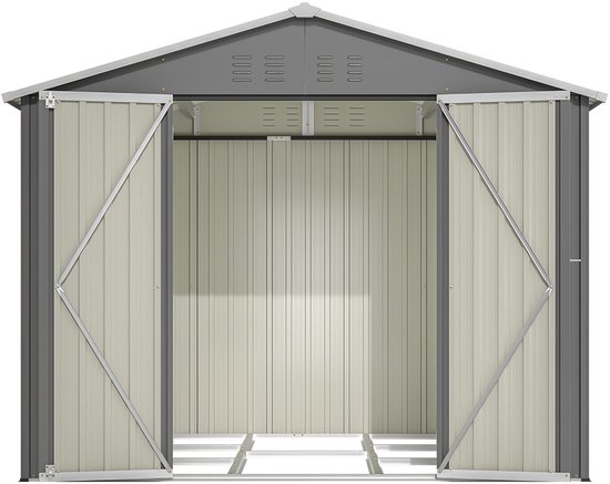 Abri de jardin en métal gris Pugsdrly 8 x 6 pi avec porte à charnière, anthracite - Idéal pour ranger les outils et équipements de jardin
