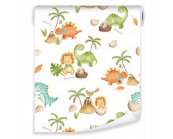 WALLARENA - Behang - Breedte 50 cm - dinozaur patroon - Geschikt voor kinderkamers - 10m