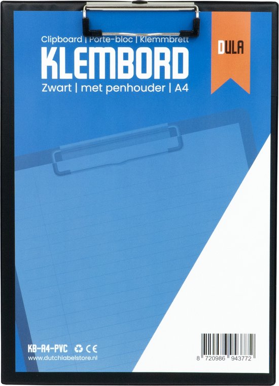 Klembord A4 zwart - PVC clipboard met penhouder - Klemborden - DULA