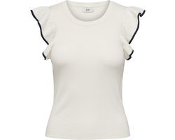 Jacqueline de Yong T-shirt Jdyadele Sl O Neck Frill Top Knt 15371217 Cloud Dancer/w. Black Iris Dames Maat - M
