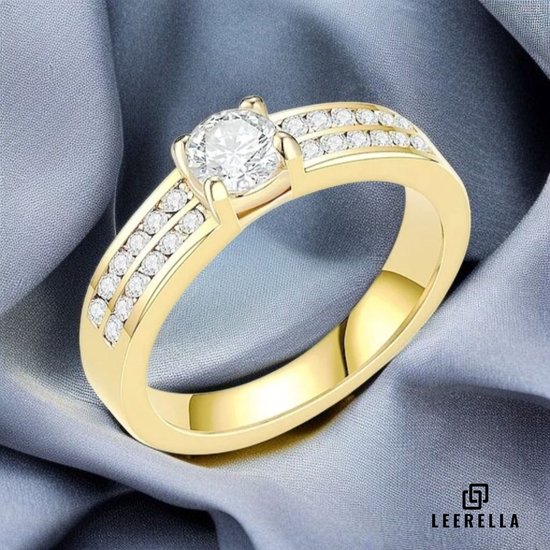 Leerella Goudkleurig Luxe Design RVS Verlovingsring met Strass 10/19,9 - Elegant Design voor Elke Gelegenheid