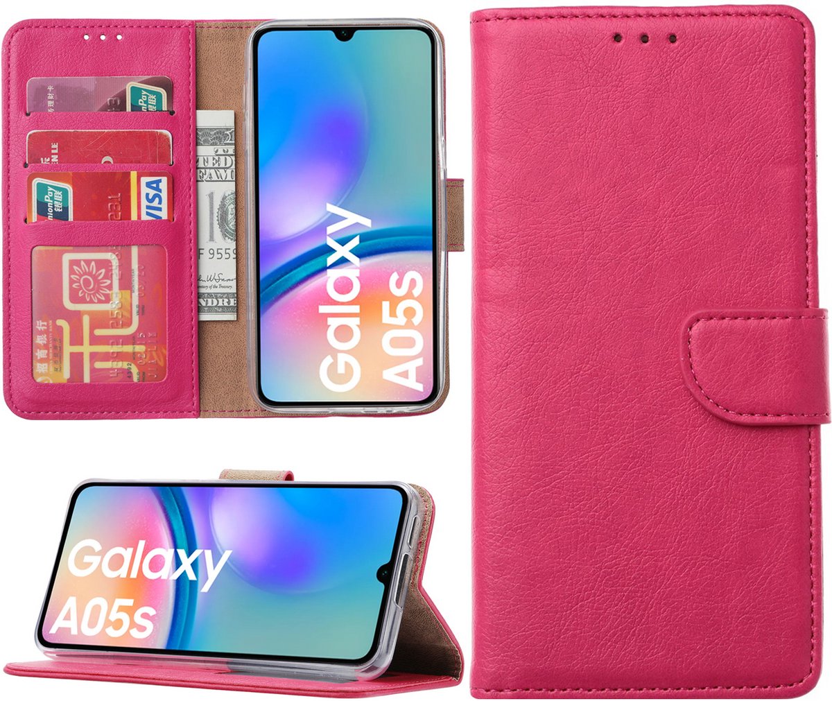Hoesje geschikt voor Samsung Galaxy A05s bookcase met pasjeshouder - Roze