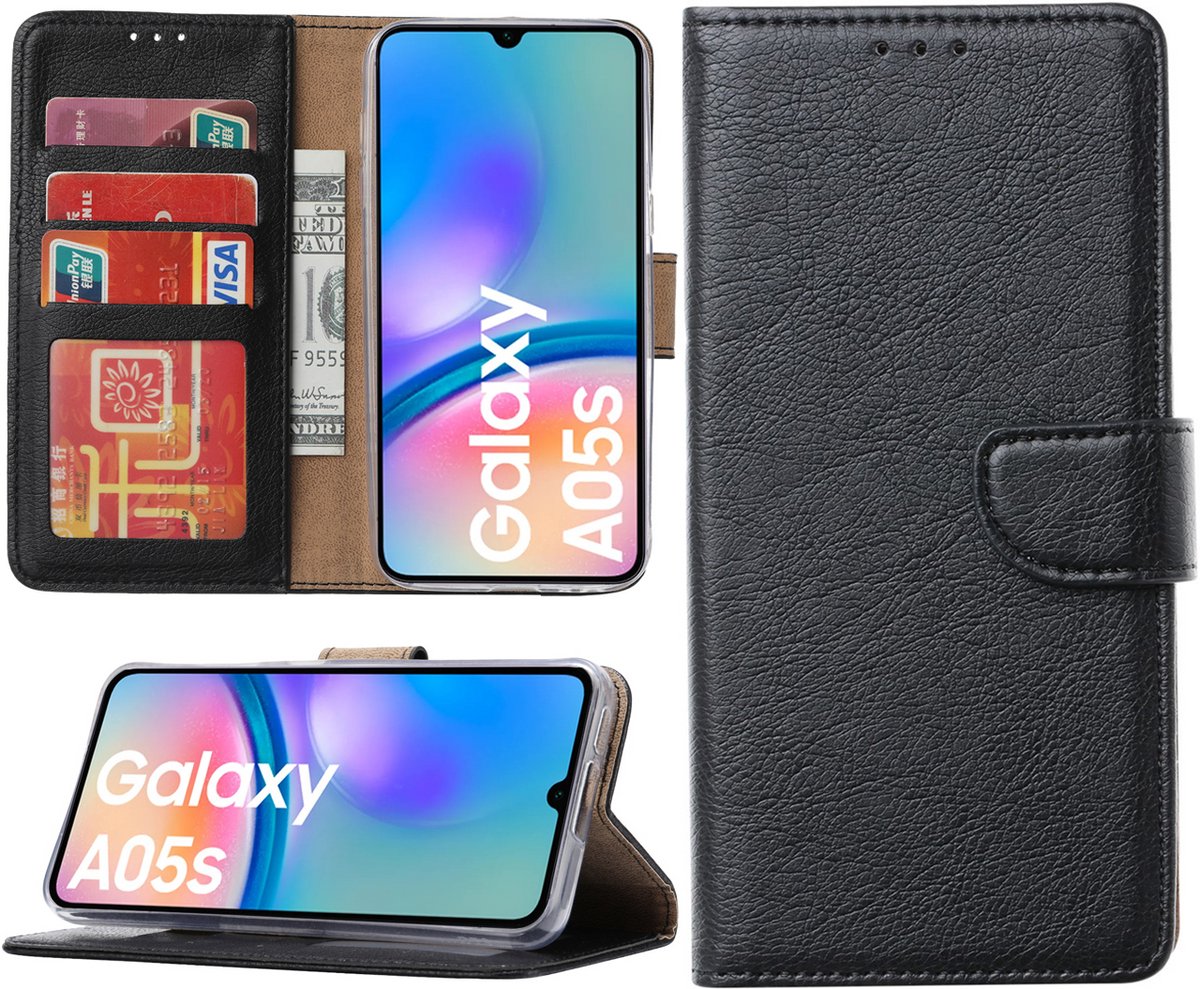 Hoesje geschikt voor Samsung Galaxy A05s bookcase met pasjeshouder - Zwart