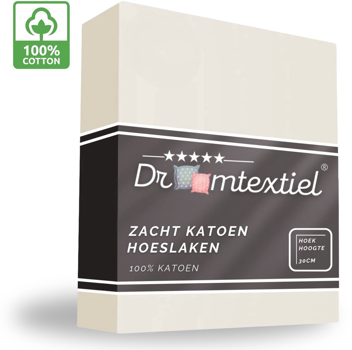 Droomtextiel Zacht Katoenen Hoeslaken Ivoor 160x200 cm - Hoge Hoek - Perfecte Pasvorm - Heerlijk Zacht