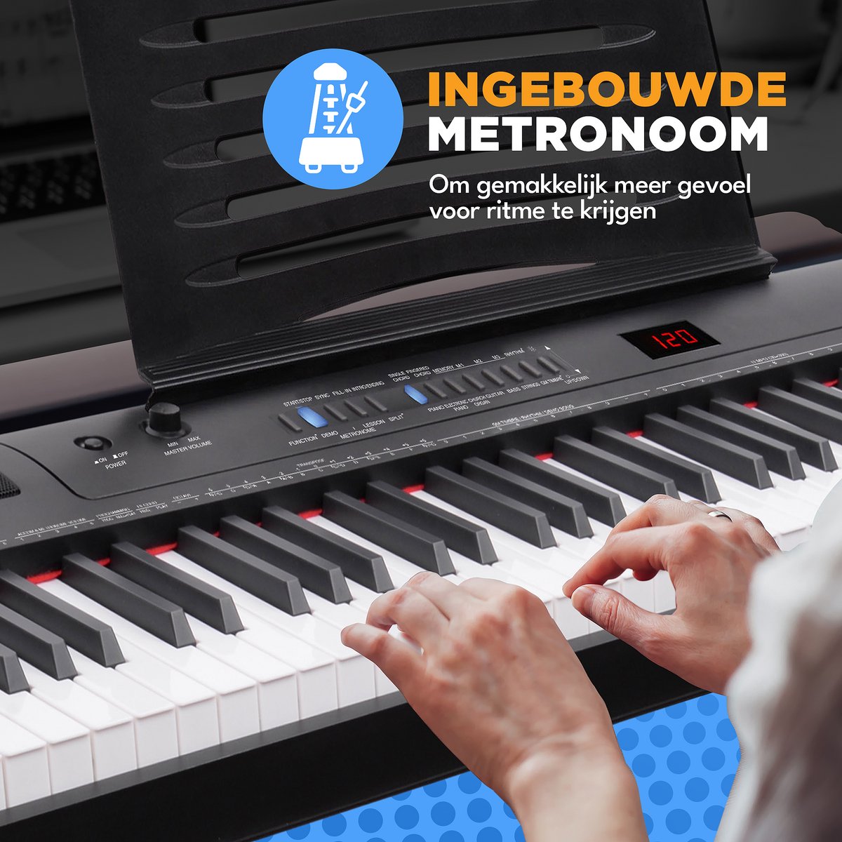 Finesse Digitale Piano - 88 Gewogen Toetsen - Statief & Kruk - Keyboard Piano - Elektrische Piano - Volwassene & Kind thumbnail 2