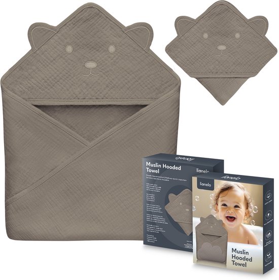 Lionelo Serviette Bébé à Capuche en Mousseline – Serviette douce avec capuche en 100 % coton – Cape de bain respirante, hypoallergénique & sans irritation – Excellente absorption – Pour nouveau-nés & enfants – 75x75 cm