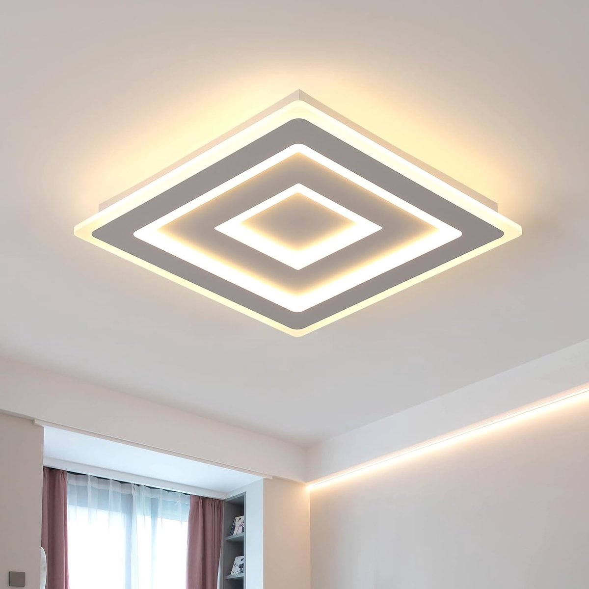 Haobosic - Moderne vierkante LED-plafondlamp, 52W, wit acryl plafondlamp, ideaal voor slaapkamer, woonkamer, gang, warm licht 3000K, 40 cm