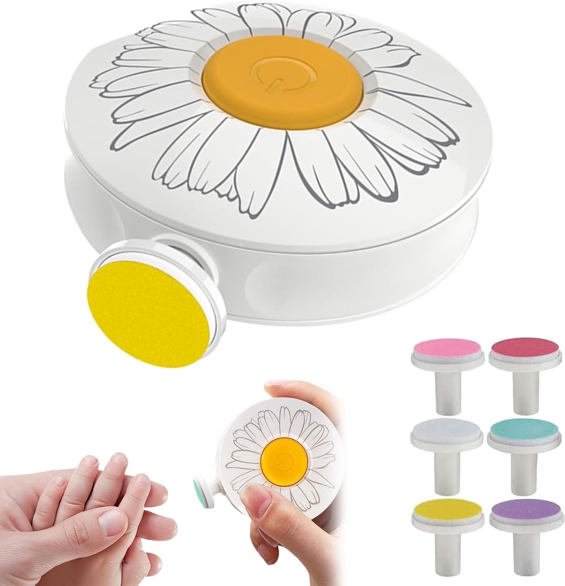 Elektrische nagelvijl voor kinderen - veilige nagelknipper voor kinderen - nageltrimmer - manicureset - met 6 verwisselbare slijpkoppen - voor kinderen en volwassenen - wit