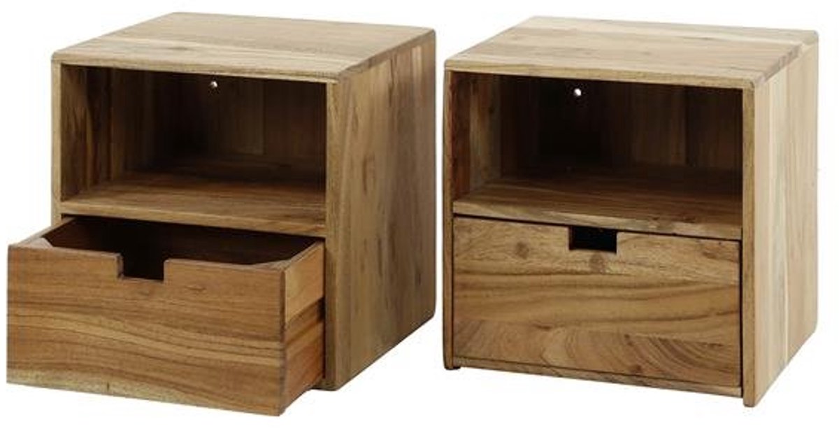 Luxe Nachtkastje Industrieel Hout met Lade (Set van 2) - Houten Nachtkastje (45 x 35 x 50 cm) - Nachtkast Industrieel / Modern / Landelijk - Industrieel Nachtkastjes - Nachtkast - Nachtkastje Hout / Zwart - Bijzettafeltjes Woonkamer