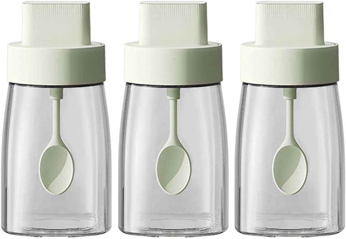 3-Pack - 230ml Keukenkruidenpotset - Telescopische Lepel - Sterk Luchtdicht - Groen