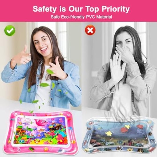Baby Watermat, 70x50cm Opblaasbare Buiktijd Watermat met 6 Zeedieren, Veilige Waterspeelmat met Sensorisch Speelgoed voor Baby's van 3-36 Maanden, Draagbare Reisactiviteitenmat (Roze) van Merkloos — afbeelding 2