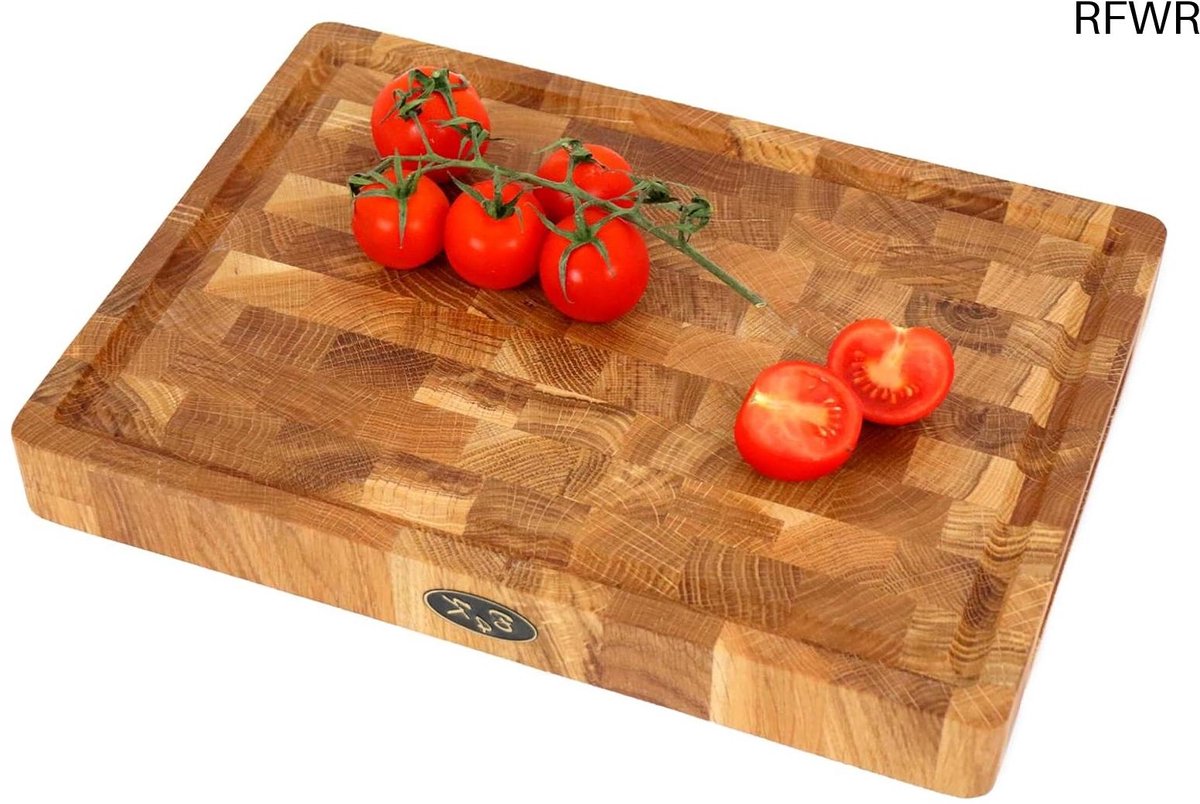 RFWR® Duurzame eikenhouten snijplank met antislip siliconen voeten en sapgoot - 35 x 25 x 4 cm