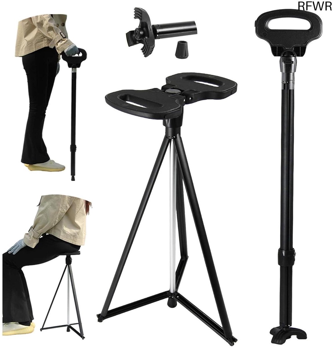 RFWR® Opvouwbare Wandelstok met Stoel - Lichtgewicht en Stevige Statiefstoel Voor Senioren en Volwassenen
