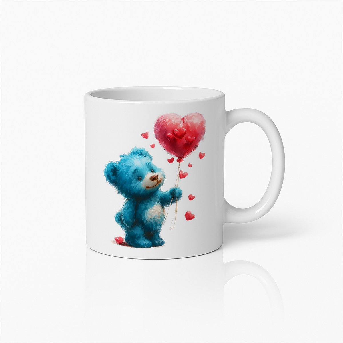 Schattige Blauwe Teddybeer met Hartballon Koffiemok – Romantisch Cadeau Idee