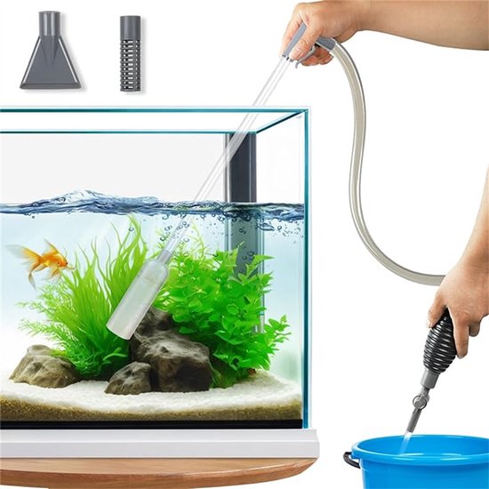 Aquarium sifon stofzuiger voor grind en zand, aquarium stofzuiger grindreiniger, handmatige aquarium waterwisselaar reinigingsgereedschap, 3m, grijs