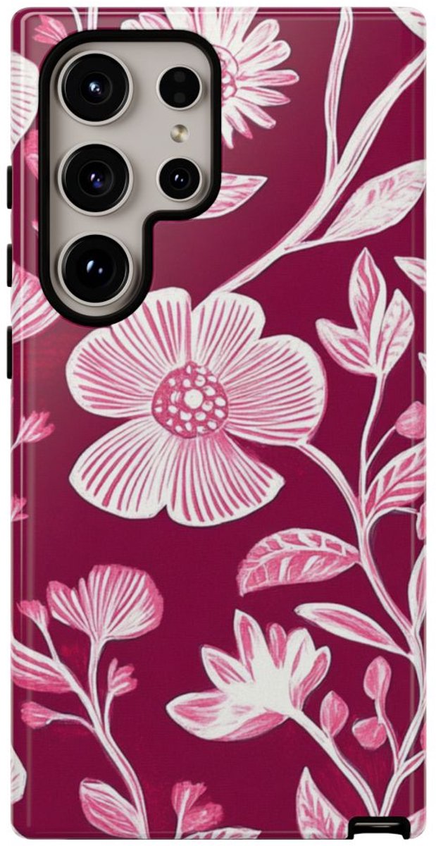 Roze en Witte Bloemenprint – Telefoonhoesje Geschikt voor Samsung Galaxy S24 Ultra