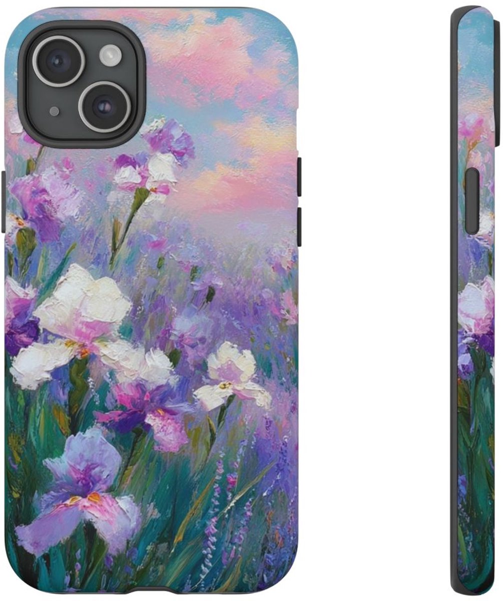Pastelkleurige Irisbloemen Schildering – Telefoonhoesje Geschikt voor iPhone 15 Plus