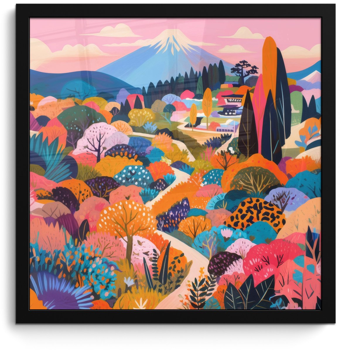 FrameYourWall Poster in lijst - Fotolijst 40x40 cm - Posters - Witte bergtop - Modern - Kleurrijk - Posterlijst zwart - Decoratie - Wanddecoratie woonkamer - Muurdecoratie slaapkamer Kleurrijk - Landschap