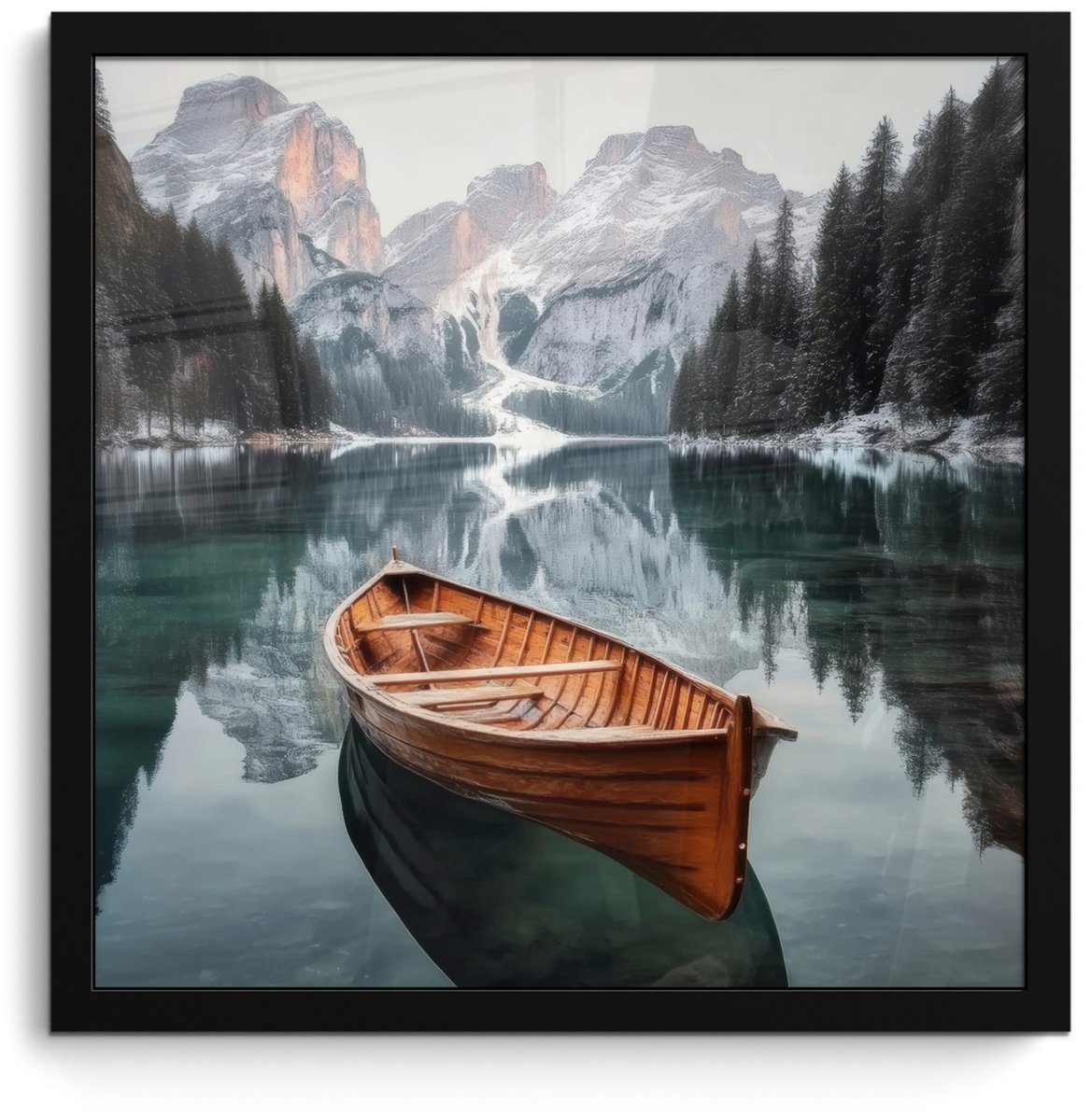 FrameYourWall Poster in lijst - Fotolijst 40x40 cm - Posters - Boot - Bergen - Natuur - Water - Posterlijst zwart - Decoratie - Wanddecoratie woonkamer - Muurdecoratie slaapkamer