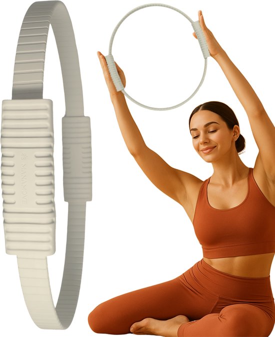 Pilates Ring 35 cm - Fitness Ring - Magic Circle - Yoga Ring - Beentrainer - Siliconen - Pilates Circle - Pilates accessoires - Thuis Sporten - Beige