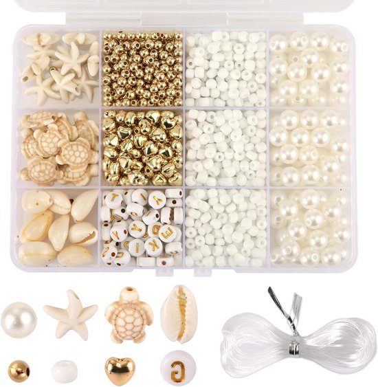 Foto: Allecto plus strandthema armband maakset met schelpen en schildpadden inclusief letter en hartvorm kralen sieradenarmband maakset voor vrouwen en meisjes kunst en knutselbenodigdheden