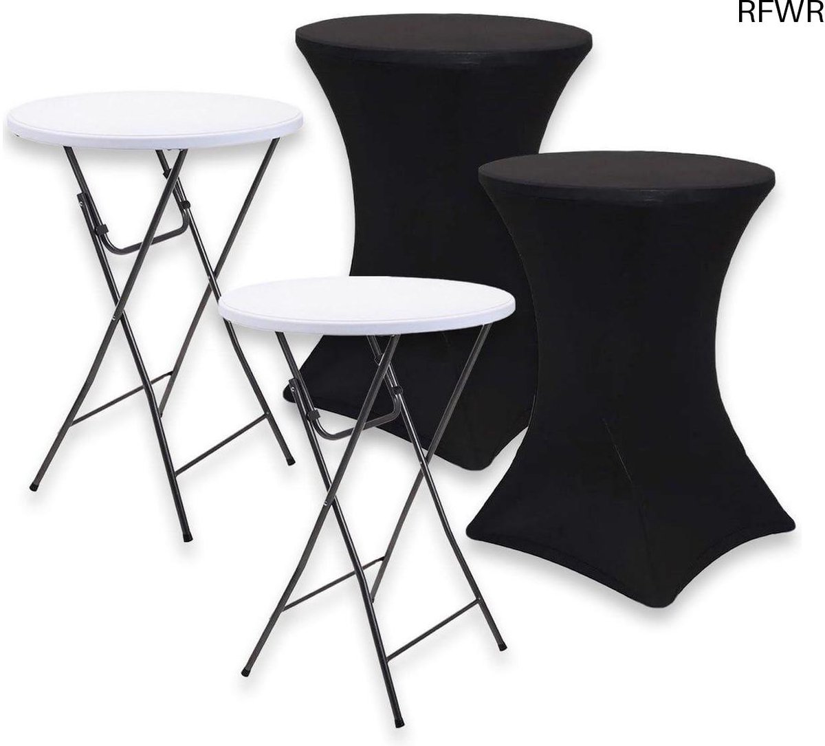 RFWR® Stevige Inklapbare Statafelset met Zwarte Rokken - Weerbestendig en Duurzaam - Perfect voor Feesten en Borrels - 80cm x 110cm