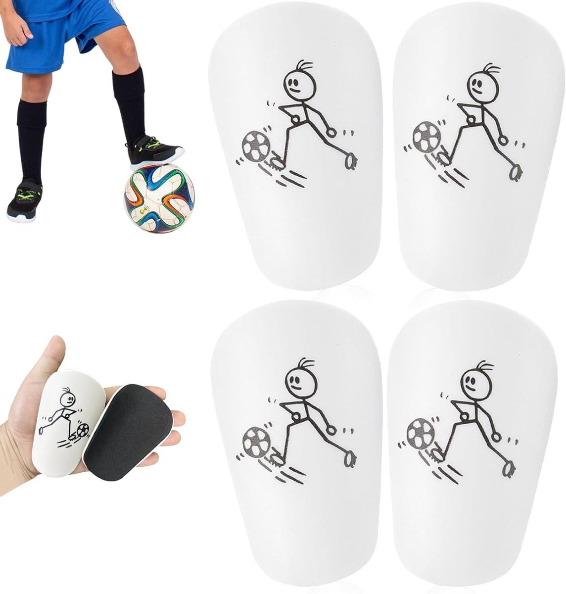 4 Stuks Extra Mini-Voetbalscheenbeschermers - Voor Voetbal - Kinderen en Volwassenen - Beschermt Scheenbeen